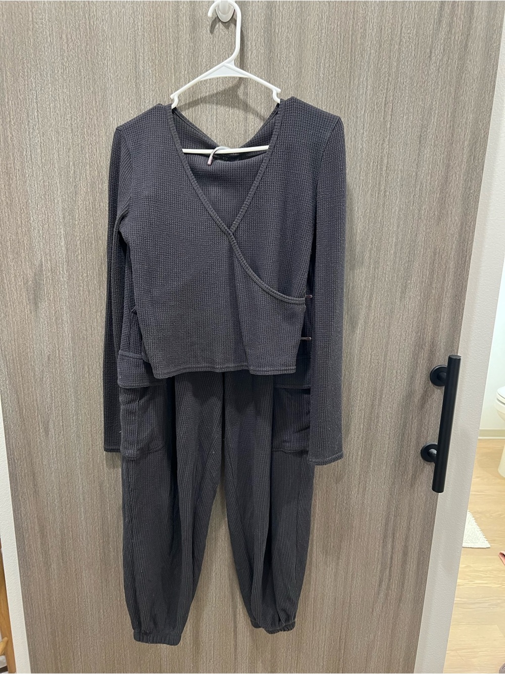 Aerie Dark Gray Waffle Knit Lounge Jumpsuit Set